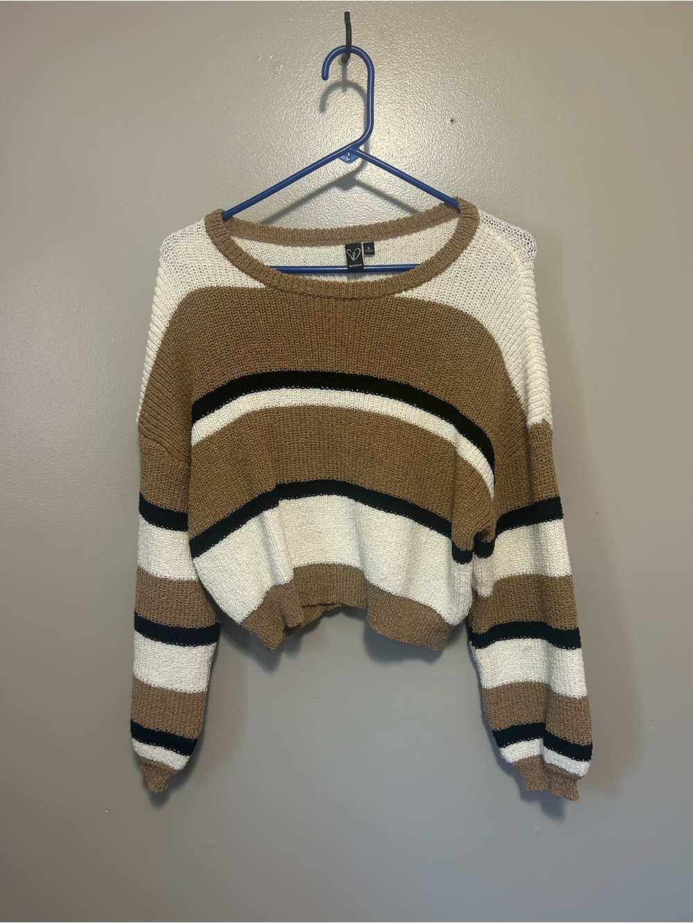 Windsor Cropped Striped Sweater - Brown, Black & White